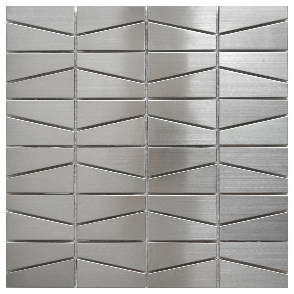 11.75"x11.75" Trapezoid Stainless Steel Tile Silver Brushed Matte, Single Sheet