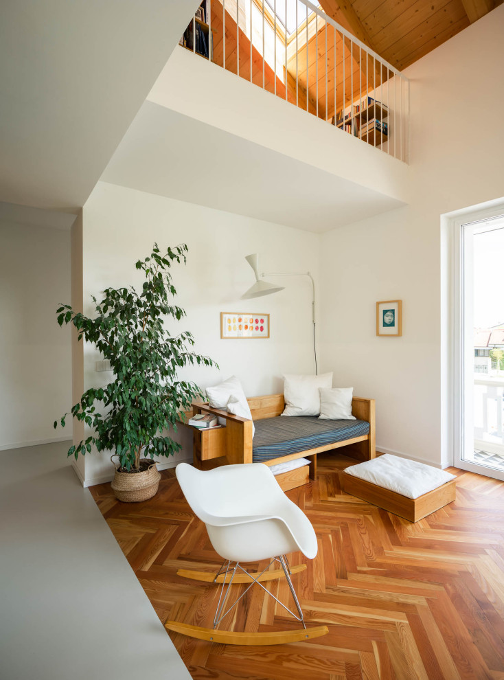 Идея дизайна: гостиная комната в стиле модернизм