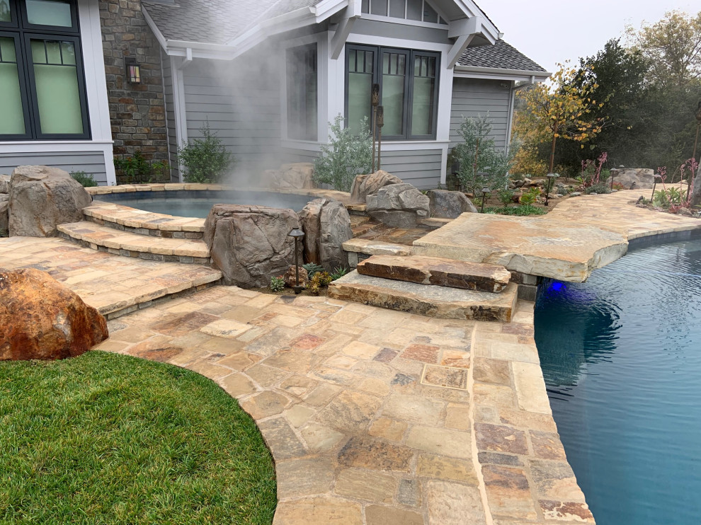 Large spa with bridge spillway