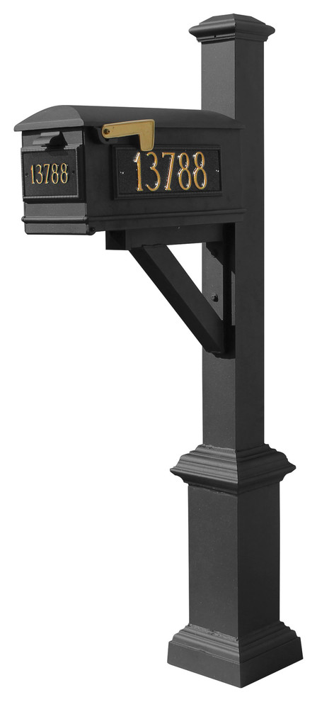 Westhaven System-Mailbox, 3 Cast Plates, Square Base, Pyramid Finial, Black