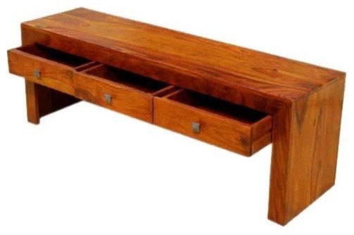 Wood Low Profile Block Style Cocktail Coffee Table W Drawers