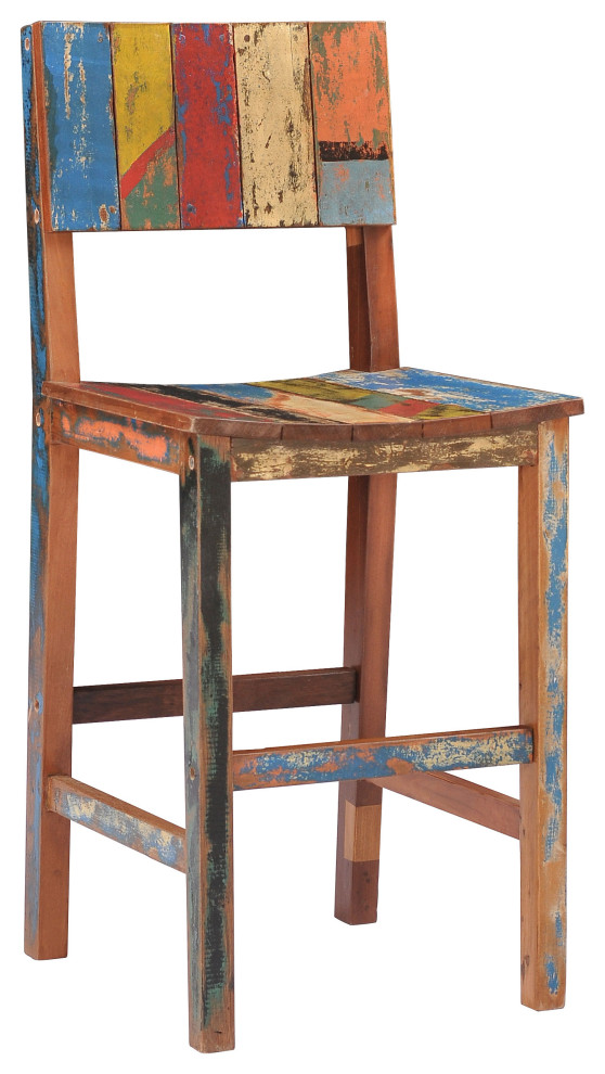 Bar Stool, Made from Recycled Teak Wood Boats Farmhouse Bar Stools
