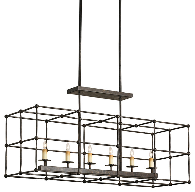 Fitzjames Rectangular Chandelier Industrial Chandeliers by Currey & Company, Inc.