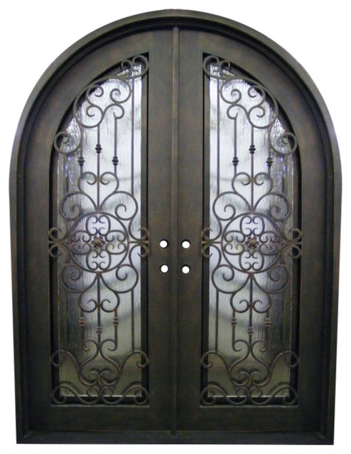 Palazzo Iron Door With Round Top And Rain Glass Left Hand In Swing 72 X96 Mediterranean Front Doors By Universal Iron Doors Hardware Inc Houzz