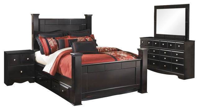 Ashley Shay 4 Piece Eastern King Storage Bedroom Set Black