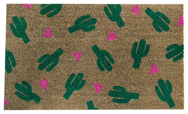 Hand Painted Cactus Doormat, Pink Triangles