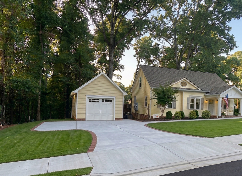 New Garage Foundation, Concrete Driveway & Brick Border Sidewalk