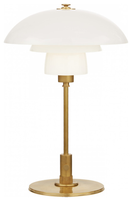 Whitman Desk Lamp, 1-Light, Hand-Rubbed Antique Brass, White Glass, 19"H