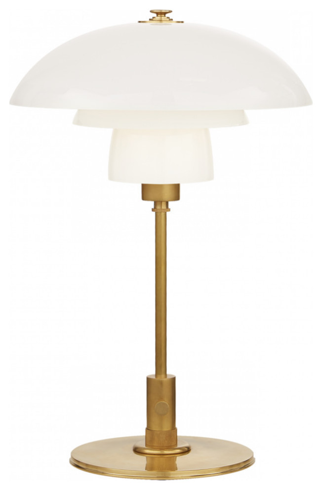 Whitman Desk Lamp, 1-Light, Hand-Rubbed Antique Brass, White Glass, 19"H