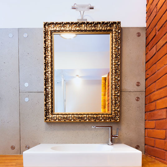 Custom gold frame bathroom mirror
