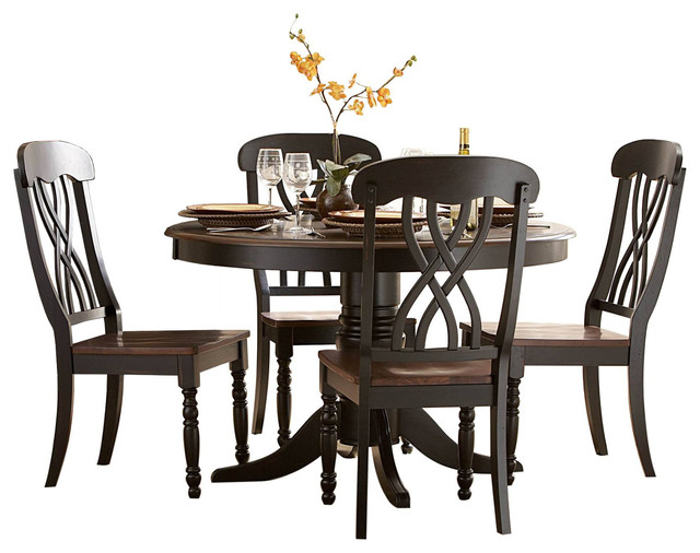 Homelegance Ohana 5 Piece Round Dining Table Set Cherry And Black