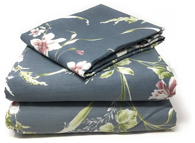 Pattern Flat Sheets, Gray Floral, Twin