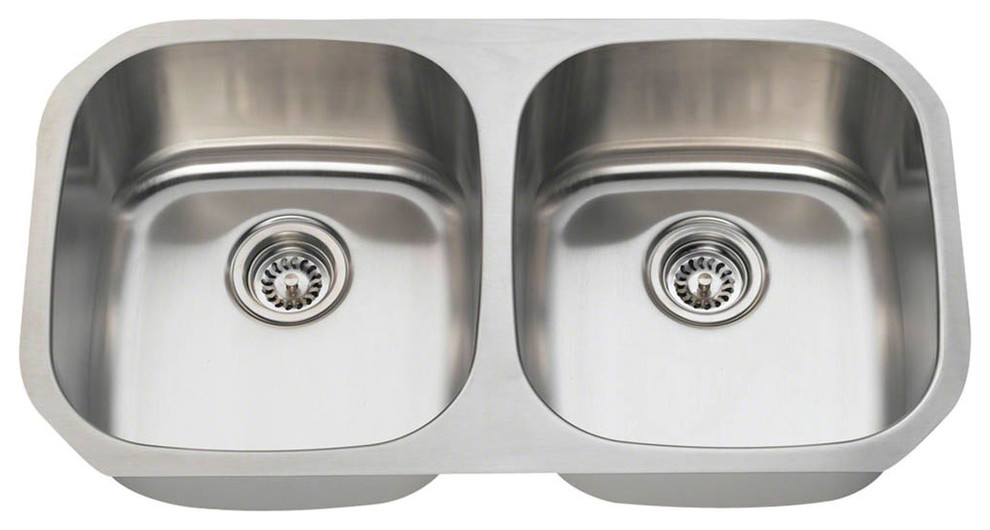 Polaris P205 - 18 Equal Double Bowl Stainless Steel Sink