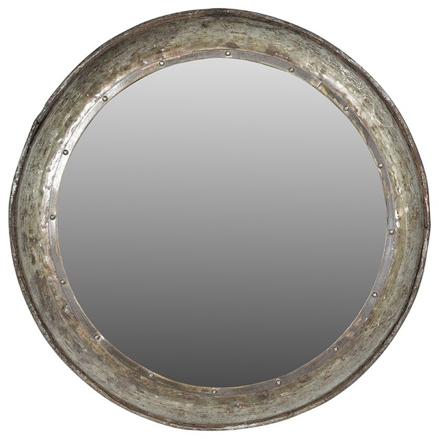 36 Anastasia Mirror Hammered Metal Frame Flat Polished Round Steel Black
