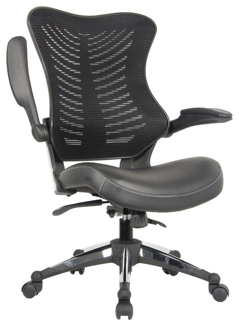 Black Techni Mobili Mesh Task Chair with Flip-Up Arms 