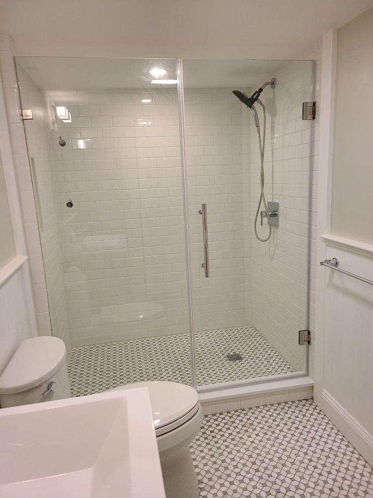 Classic Tile Shower Glass door wainscoting
