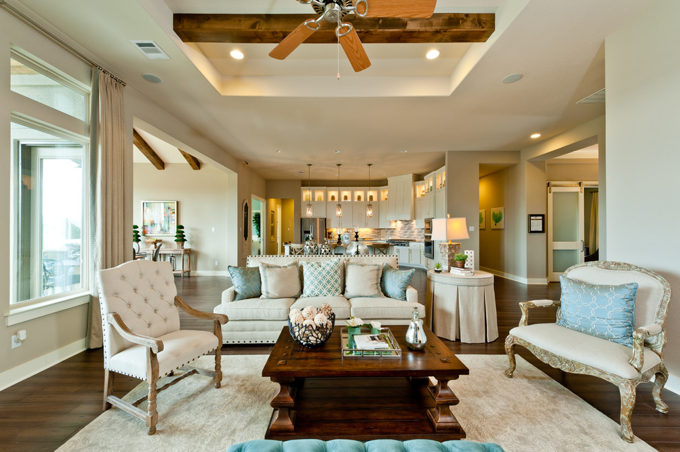 Design ideas for a beach style formal open concept living room in Dallas.