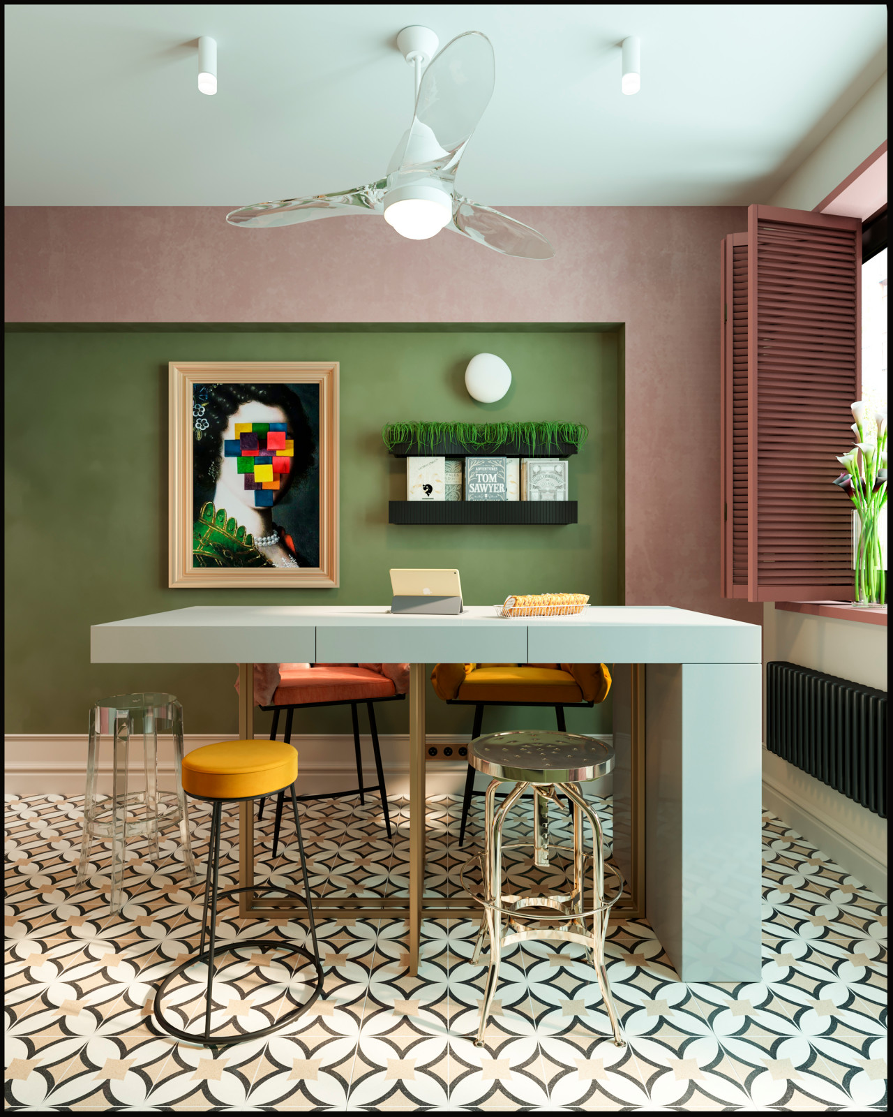 Эклектичный проект квартиры с огромной гардеробной с окном