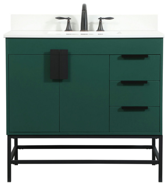 36" Single Bathroom Vanity, Green With Backsplash, Vf48836Mgn-Bs ...