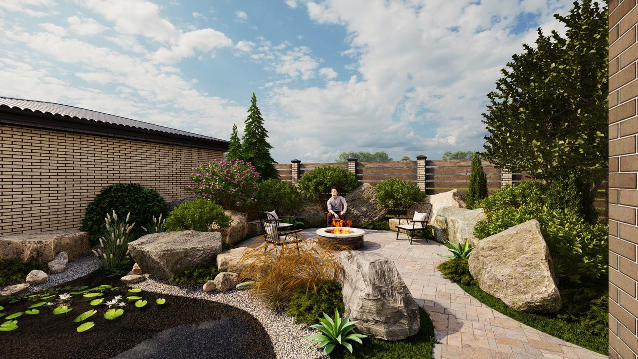 Проект по благоустройству дома с бассейном и водоемом