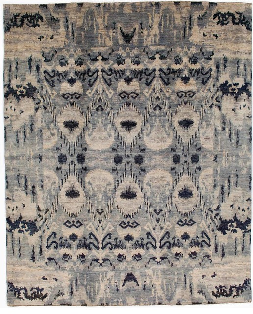 Oriental Ikat Rug Without Borders Black and Gray 7.9x9.6