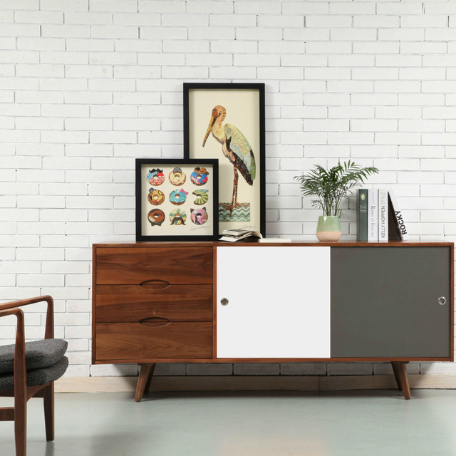 Svend Sideboard - Solid Walnut - 180x45x80cm - White/Grey Doors Svend Sideboard - Solid Walnut - 180x45x80cm - White/Grey Doors