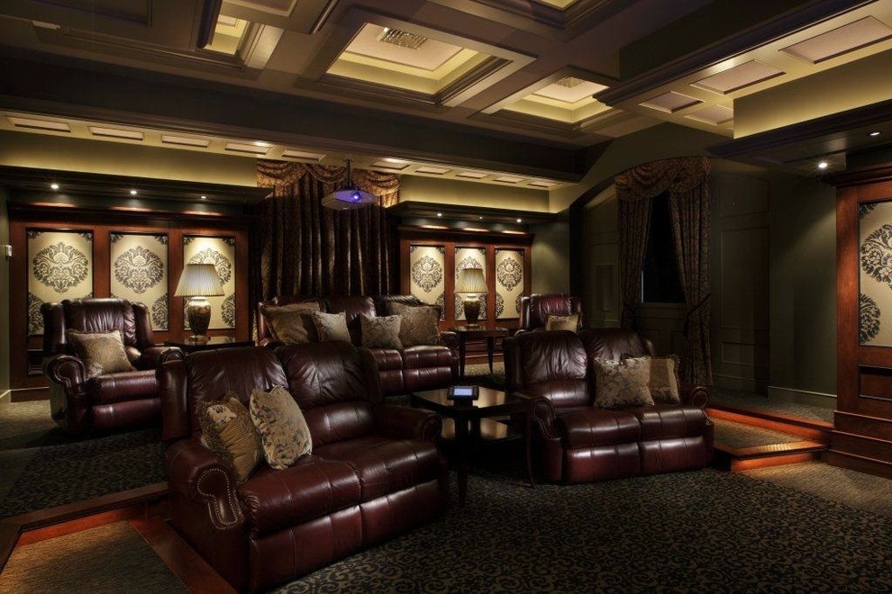 Design ideas for a traditional home theatre in Portland.