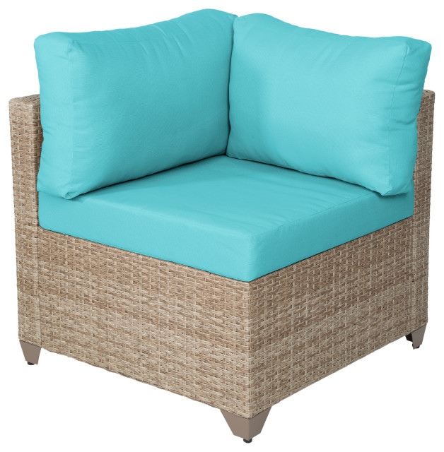 Maui Outdoor Corner Sofa, Natural Aged Wicker Tropical Outdoor