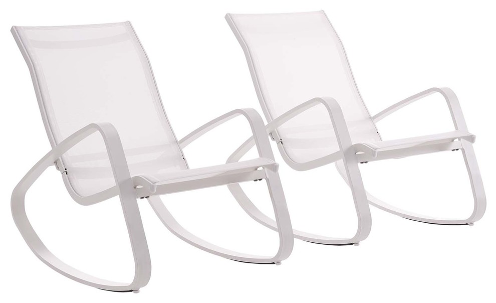 Traveler Rocking Lounge Chair Outdoor Patio Mesh Sling Set Of 2 White