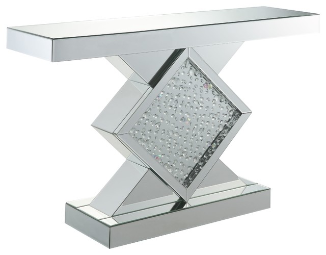 Acme Nysa 47 Glass Top Mirrored Console Table