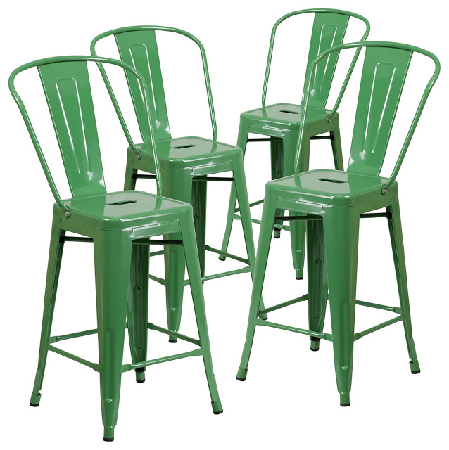 4 Pack Counter Stool, Stackable Design With Removable Back Industrial