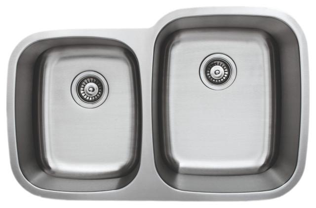 Wells Sinkware 60/40 Double Bowl Sink Pack, 18 Gauge, Larger Bowl on the Right,