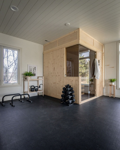 Home Gym with Sauna by KH Interiors Traditional Home Gym