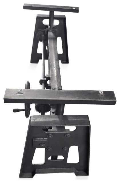 Industrial Cast Iron Crank Base - Dining Table - Adjustable Height Desk