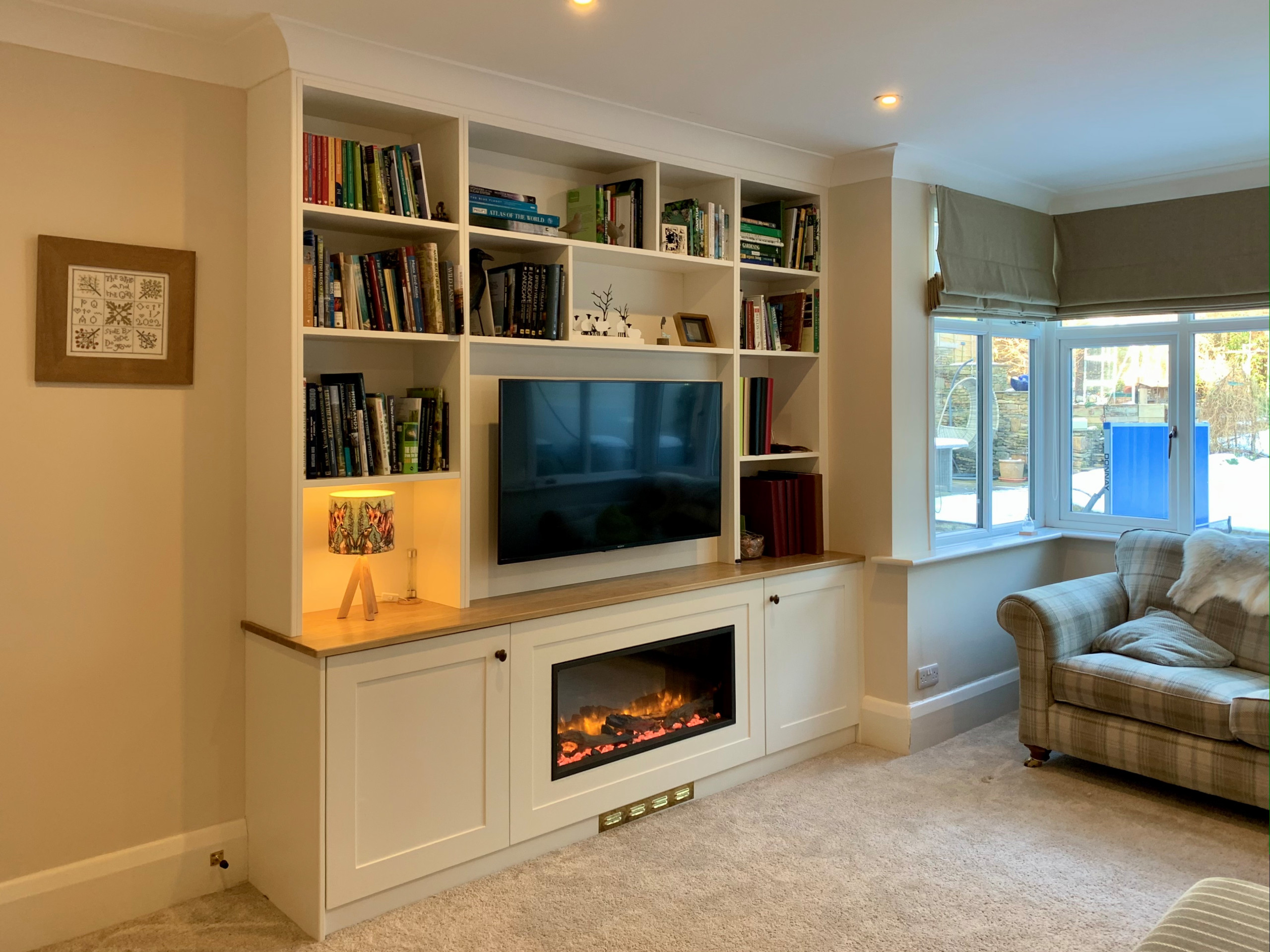 Media Unit, bookcase and integrated fire