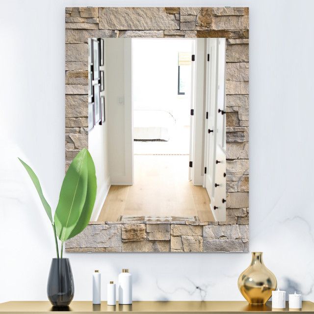 Designart Stone 1 Modern Frameless Vanity Mirror, 28x48 Rustic Wall