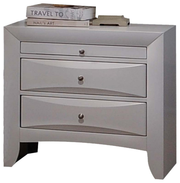 Emma Mason Signature Radiance 3-Drawer Nightstand in White with Pull-out Tray