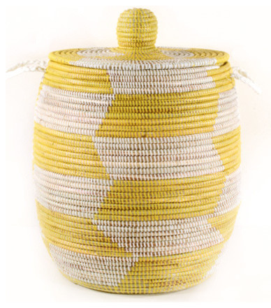 Large Senegalese Lidded Basket/Hamper, Yellow