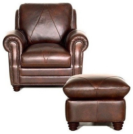 Luke Leather Solomon Italian Leather Chair and Ottoman Set