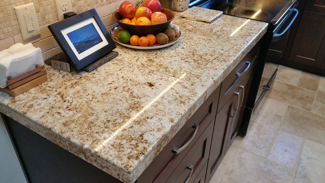 Tuscany Blend Travertine Flooring And Granite Mini Slab Remodel W