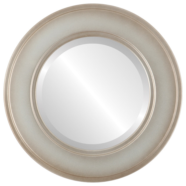Montreal Framed Round Mirror in Silver Shade Transitional Wall