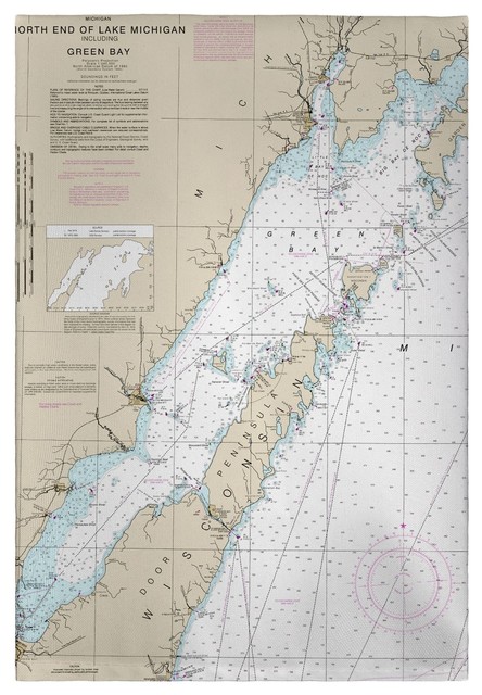 Betsy Drake Door County Green Bay Wi Nautical Map Guest Towel