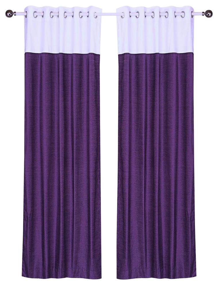 Signature Purple and White ring top velvet Curtain Panel - 43W x 84L - Piece