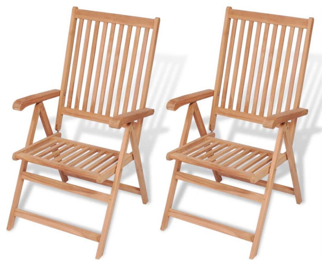 Vidaxl Reclining Garden Chairs, Set of 2, Solid Teak Wood
