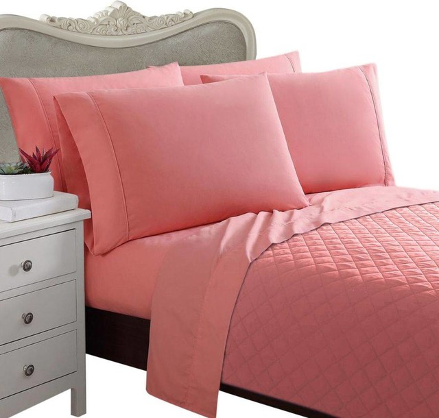 Pink Solid Full Size 4 Piece Down Alternative Comforter And Duvet