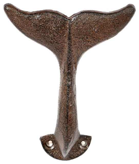 Rustic Cast Iron Whale Tail Wall Hook Antique Rustic Brown Finish 5”L X 4”W