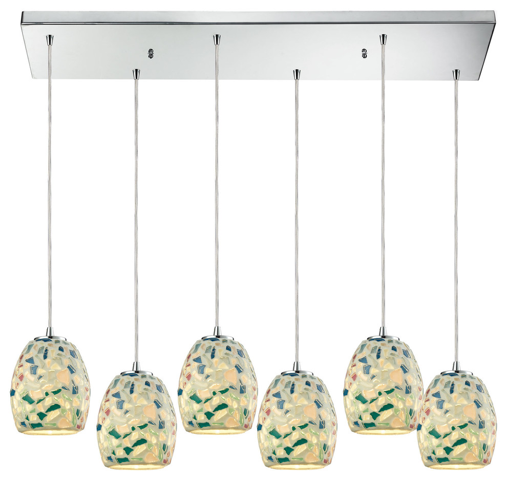 Glass Mosaic Light Pendant, Polished Chrome Contemporary Pendant