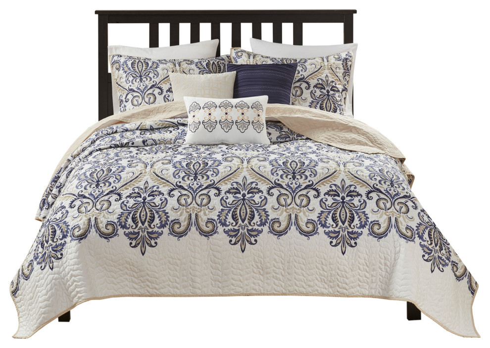 Madison Park Printed Quilt 6Piece Coverlet Set Mediterranean Quilts And Quilt Sets by