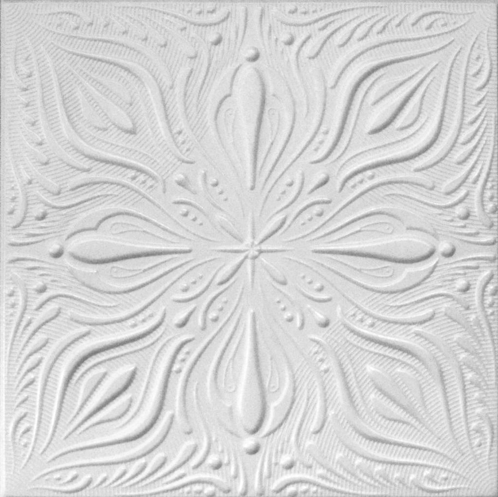 20"x20" Styrofoam Glue Up Ceiling Tiles, R9W Plain White Traditional