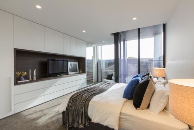 Inspiration for a contemporary bedroom in Melbourne.